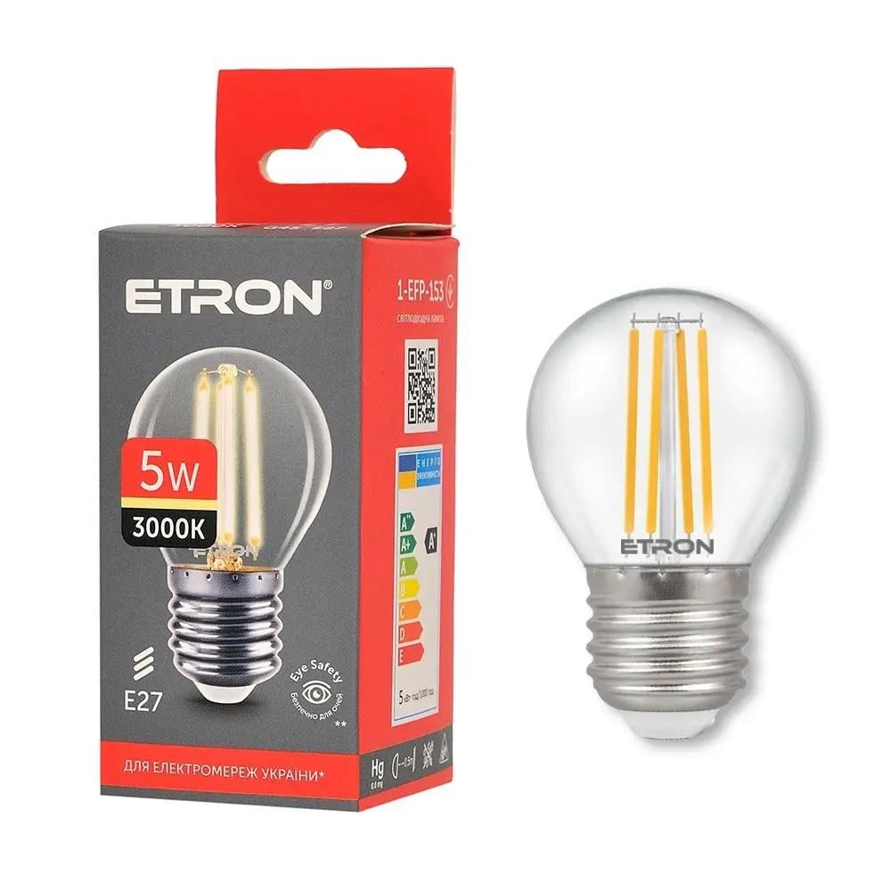Лампа LED ETRON Filament 1-EFP-153 G45 E27 5W 3000K Прозрачный
