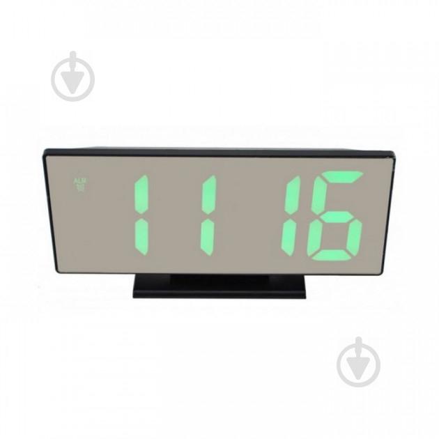 Часы настольные UKC с зеркальной поверхностью будильником от сети и от батареек с зелёной подсветкой 18.4см Чёрные (DS3618L)