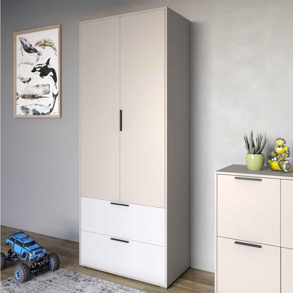 Шкаф распашной двухдверный Lion Краш с 2 ящиками Кашемир/Нимфея альба белый (Lion-044006)