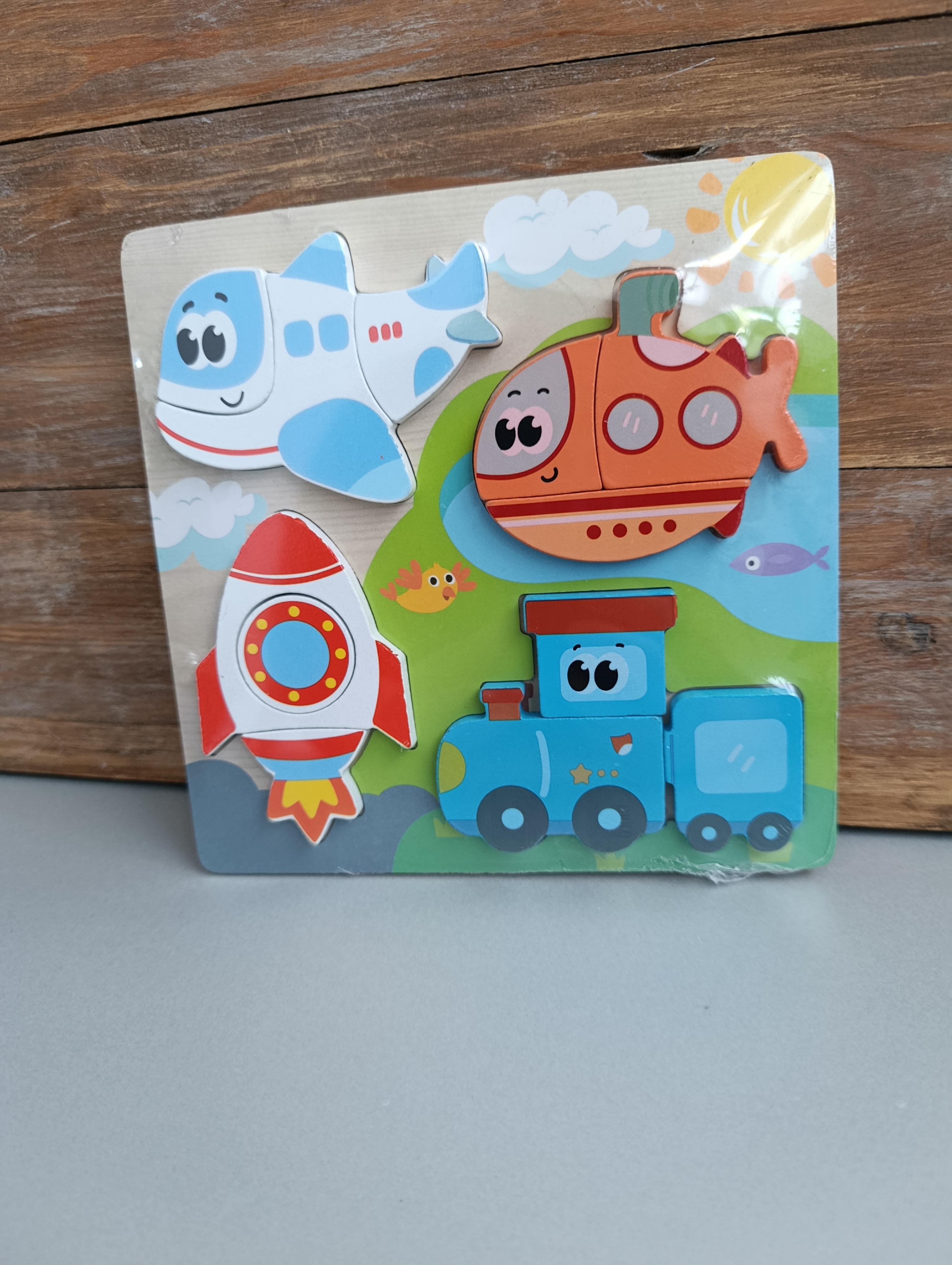 Пазл розвивальний для малюків Літаки/Потяг дерев'яний 4 фігури (34032432)