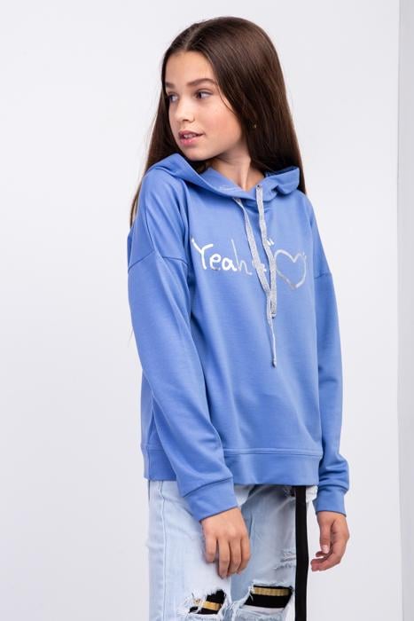 Свитшот для девочки подростка Diва с капюшоном 158 см Голубой (23032)