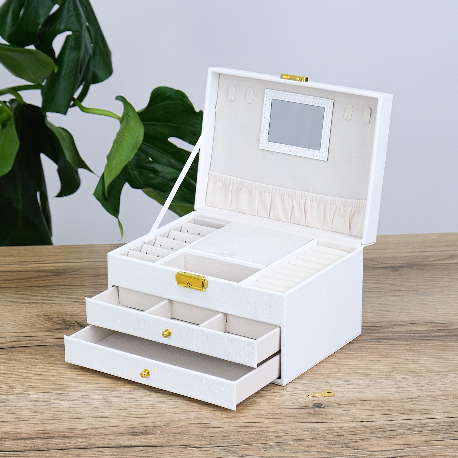 Скринька для прикрас Гранд Презент з дзеркалом тришарова 23х17х13,5 см Білий (JZ-013-1)