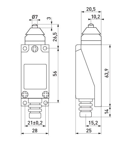 Вимикач кінцевий E.NEXT e.limitswitch.04 1NO+1NC шток 5A 230 V (s0070008) - фото 2