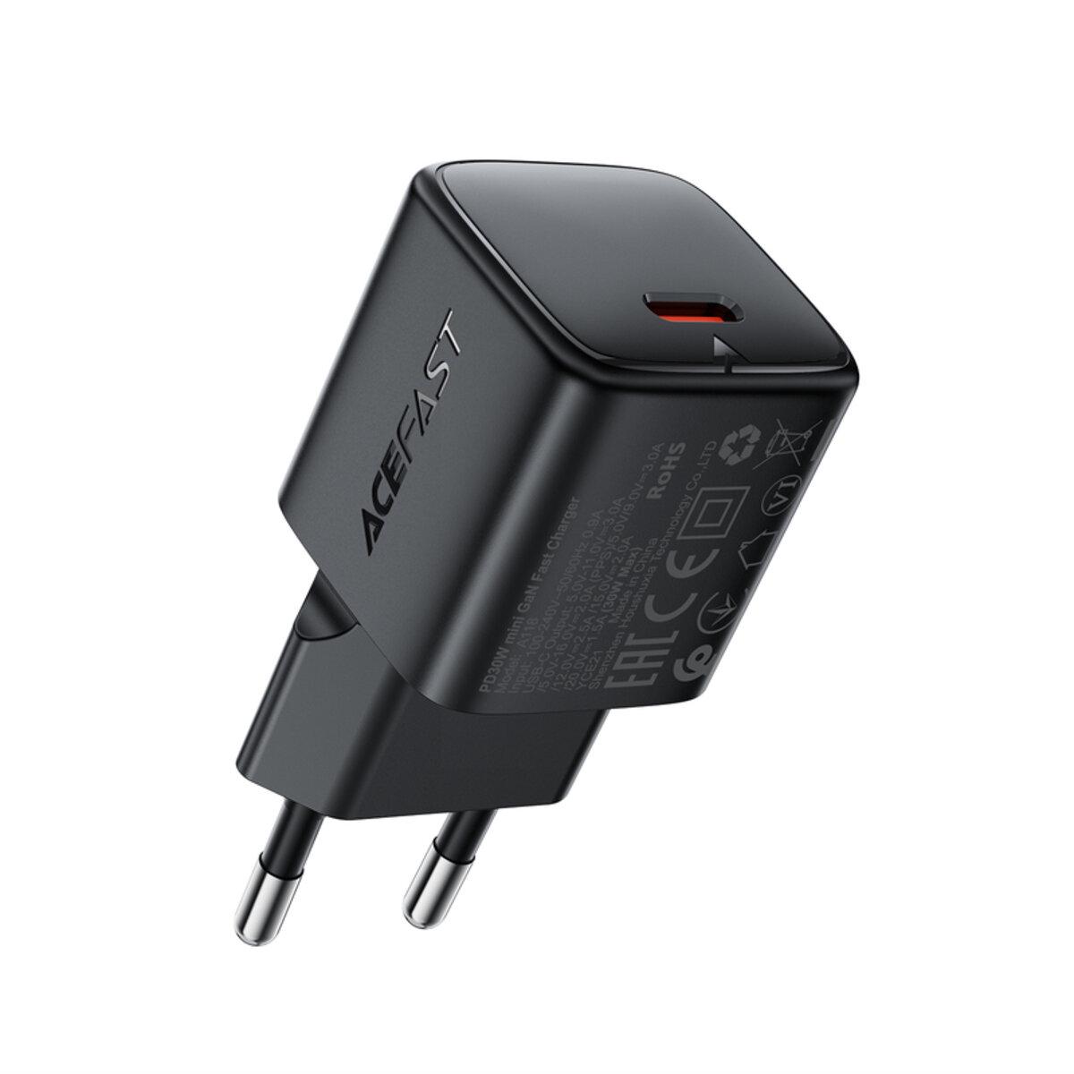 Зарядное устройство для Acefast A118 PD30W Mini GaN Type-C Fast Charger 3A Black (6974316284994)