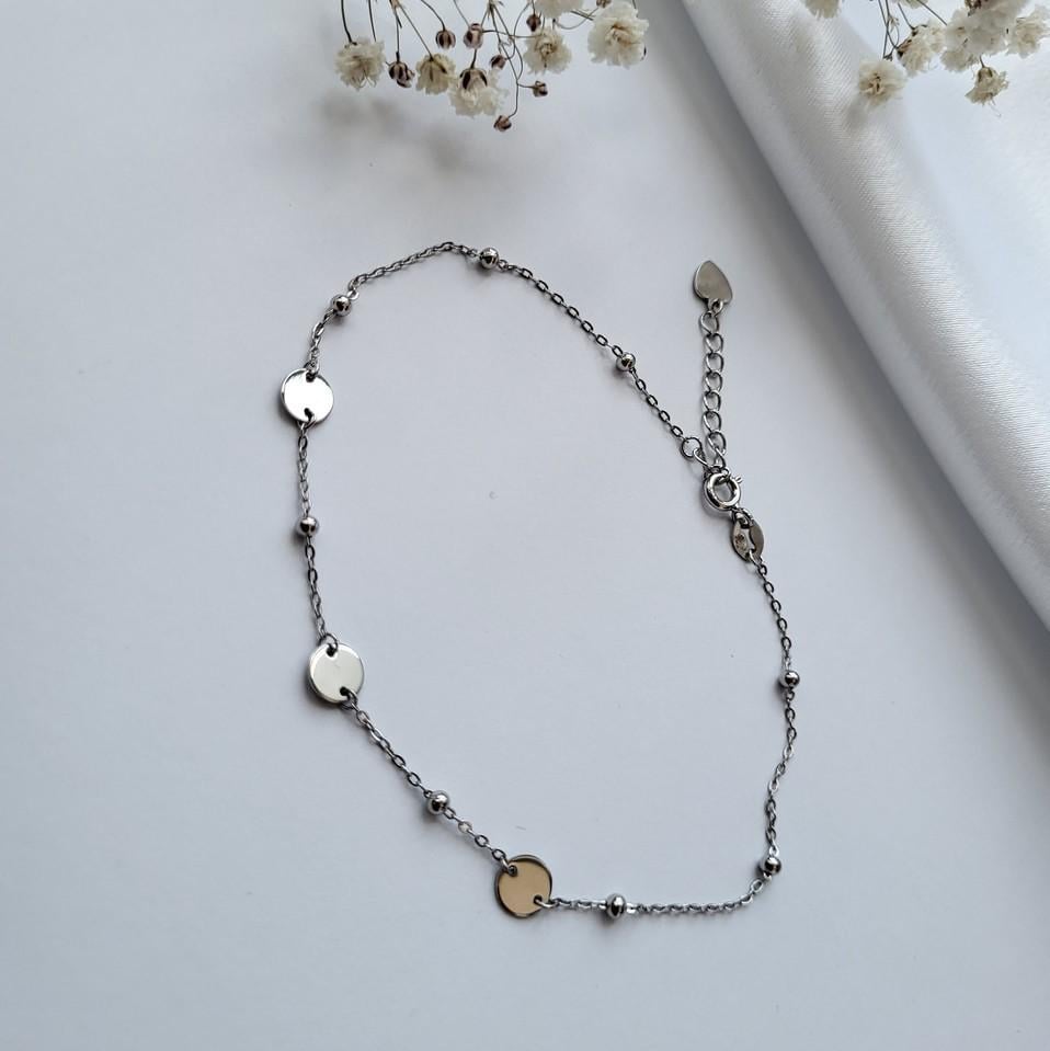 Браслет на ногу из серебра с Монетками без камней покрыто родием 925 23-26 см 1,76 г (2079361)