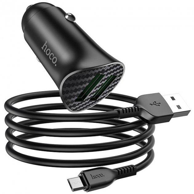 Адаптер автомобільний HOCO Micro USB кабель Farsighted dual port QC3.0 car charger set Z39 | 2USB, QC3.0, 3A/18W | black Адаптер автомобільний HOCO Micro USB кабель Farsighted dual port QC3.0 car charger set Z39 | 2USB, QC3.0, 3A/18W | black
