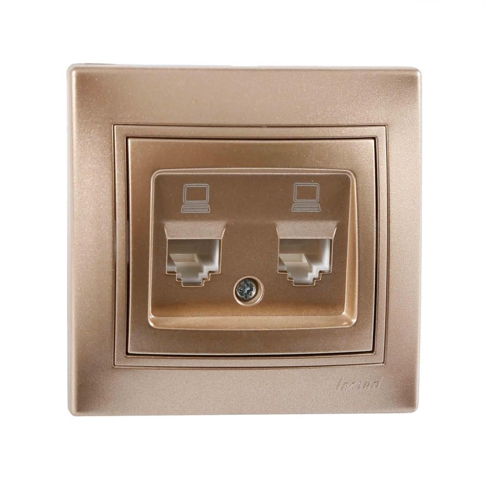 Розетка двойная компьютерная MIRA со вставкой Светло-коричневый перламутр