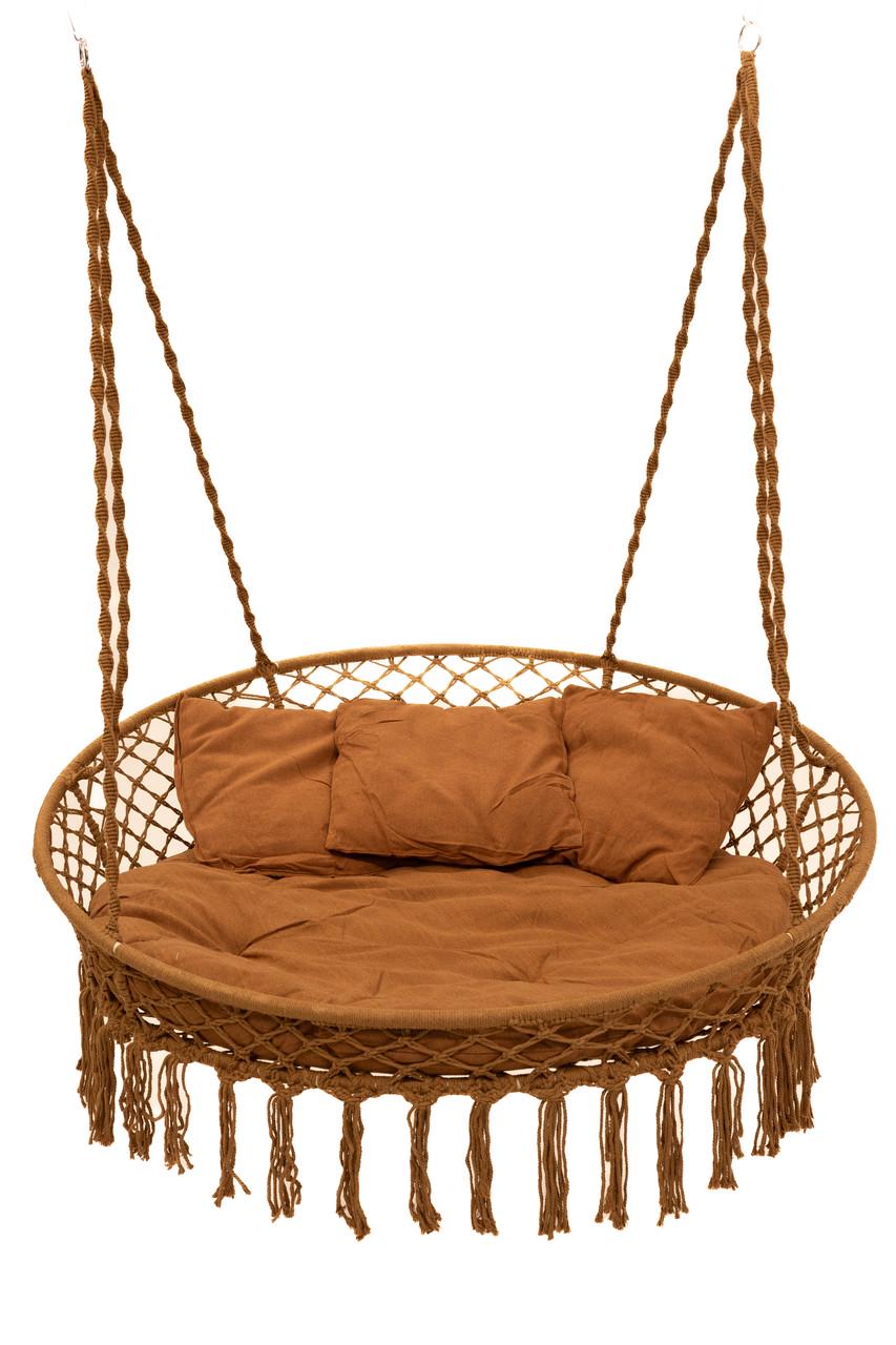 Кресло-качели подвесное плетеное WCG круглое с мягкой подушкой 140 см Коричневый (2702684521) - фото 3 Кресло-качели подвесное плетеное WCG круглое с мягкой подушкой 140 см Коричневый (2702684521) - фото 3