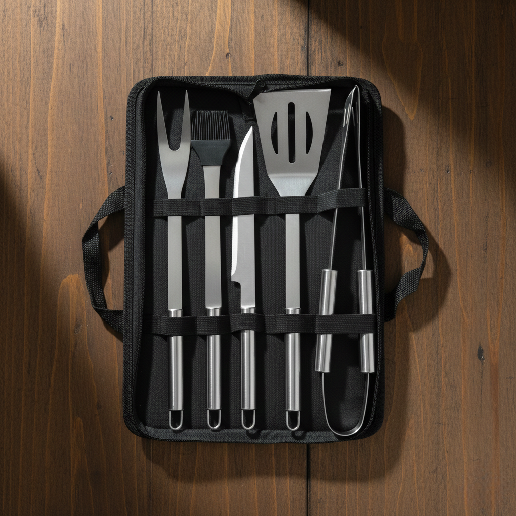 Набір аксесуарів для барбекю мангалу гриля з 5 предметів 40х10х5 см комплект інструментів для пікніків в чохлі