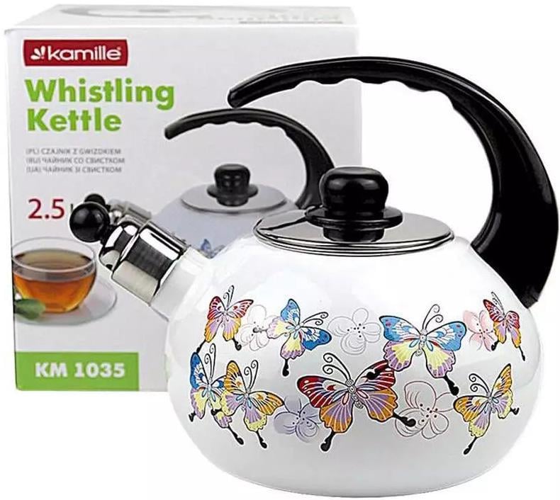 Чайник эмалированный Kamille Бабочки со свистком 2,5 л - фото 5
