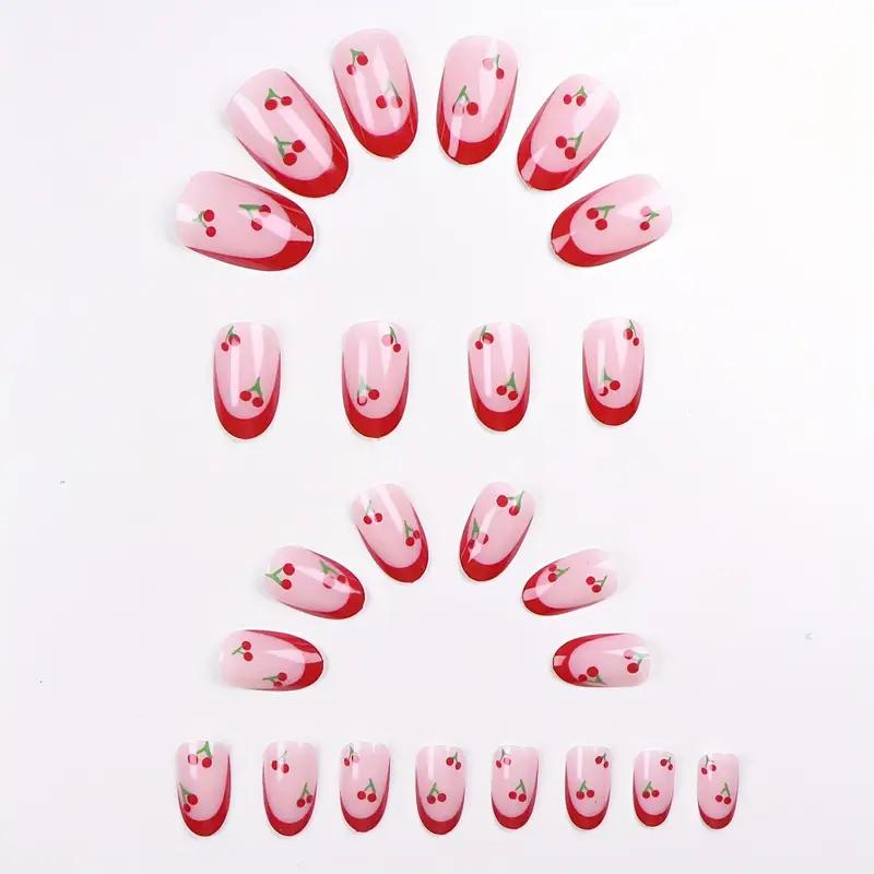 Накладні нігті Вишеньки з клейовими пластинами 24 шт. Нюд із червоним (2743174702) - фото 7