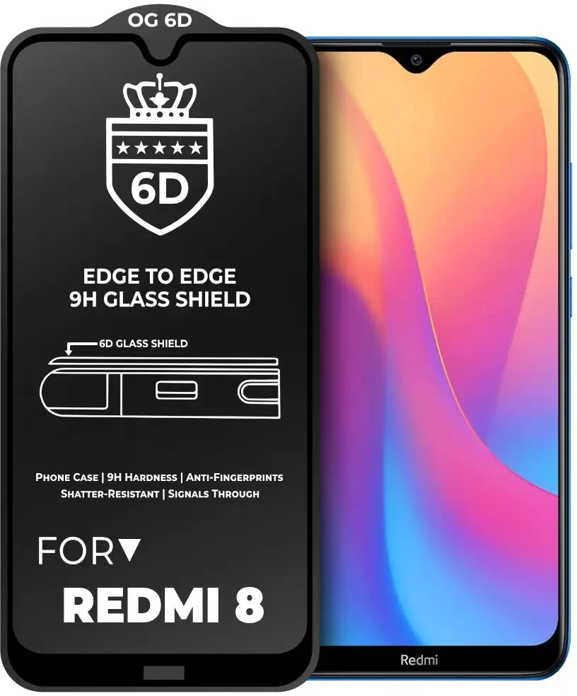 Защитное стекло 6D для Redmi 8 противоударное