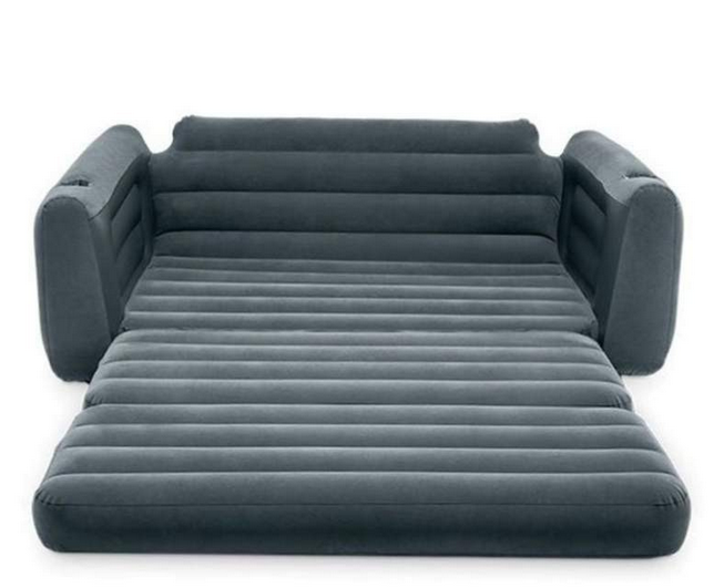 Надувной диван Intex 203х232х66 см флокированный трансформер 2в1 Черный (66552)