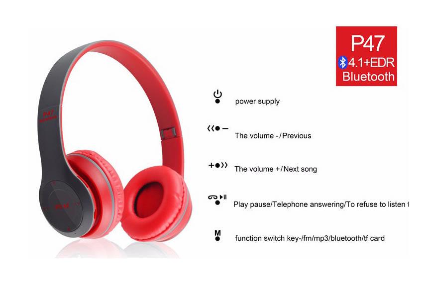 Наушники беспроводные накладные P47 4.1+EDR Wireless headphones bluetooth Черно-красный (882052070) - фото 6