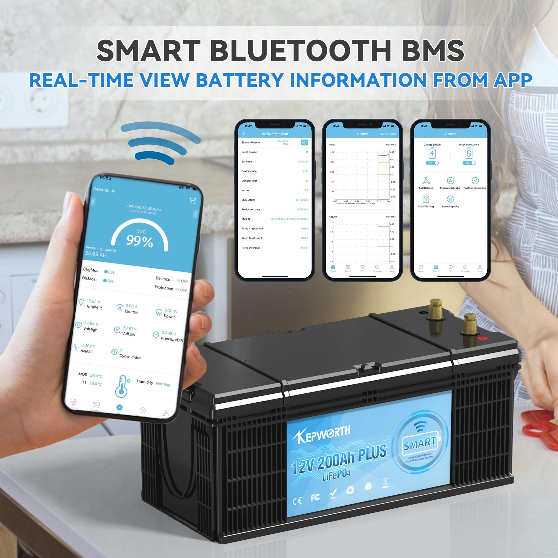 Акумулятор Kepworth LiFePO4 12V 200Ah 2560W Smart Bluetooth із зарядним пристроєм BMS (K12200999) - фото 5