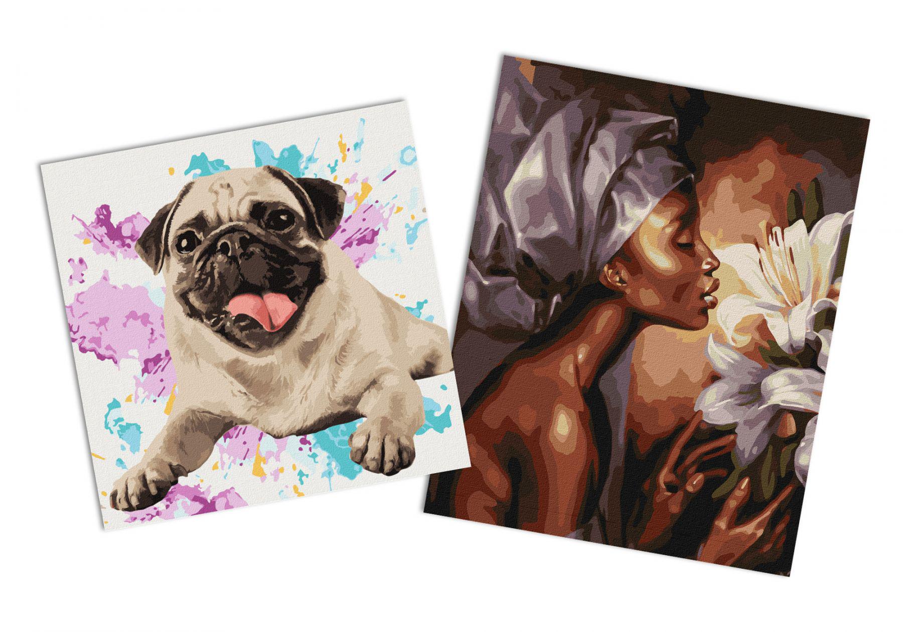 Набор картин по номерам Идейка 2в1 Аромат лилий 40x50 см KHO4846 и Любимый мопс 40x40 см KHO4316 (CKHO1405)
