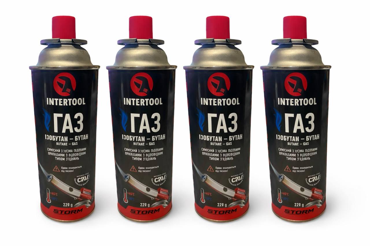 Цанговый газовый баллон Intertool 220 г GS-0022 4 шт. Цанговый газовый баллон Intertool 220 г GS-0022 4 шт.