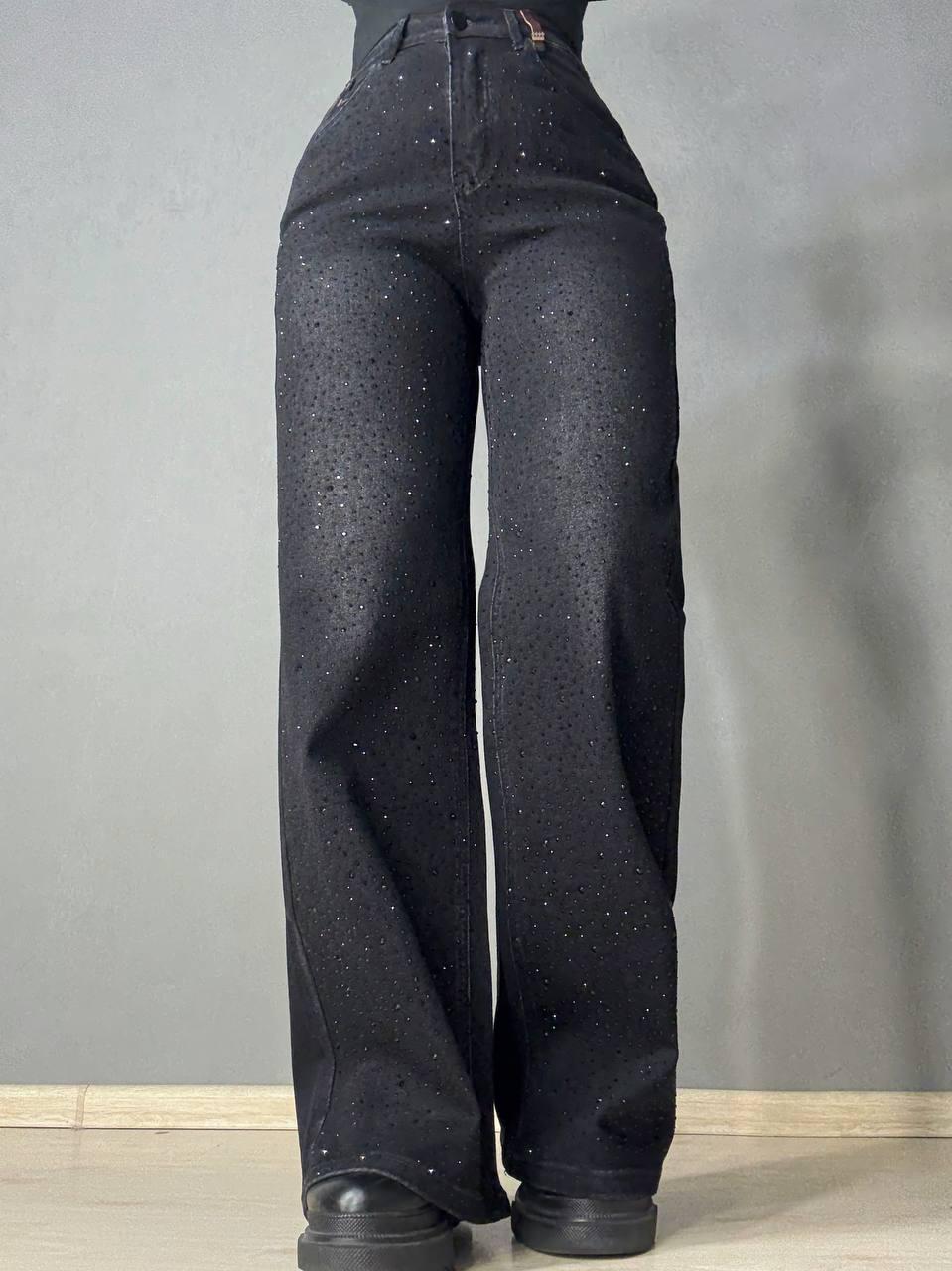Джинсы женские Allure 1136-26 палаццо ровные со стразами р. 30 Черный (6022) - фото 5