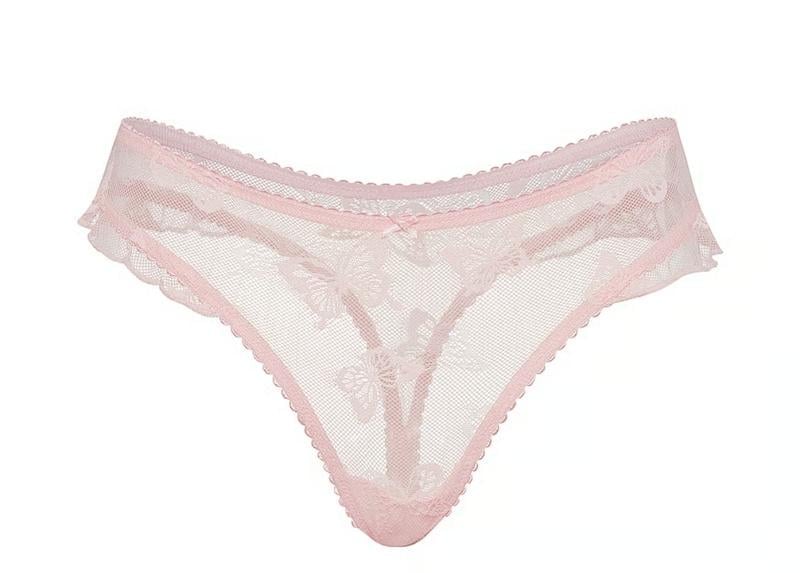 Трусики-стринги женские с бабочками и рюшами Victoria's Secret S Розовый (27645613601)