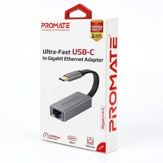 Перехідник Promate GigaLink-C USB Type-C/Ethernet 1Гбіт/с Grey - фото 6