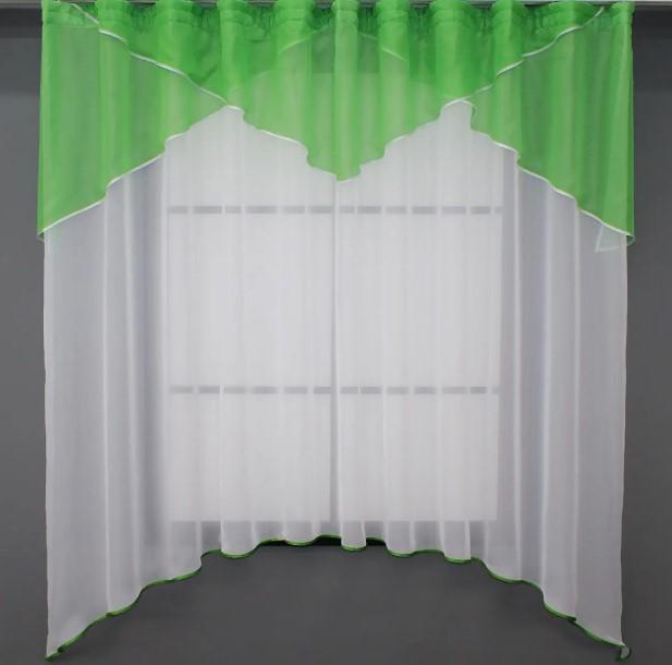 Гардина с аркой на кухню 280х170 см Темно-салатовый/Белый (025к)