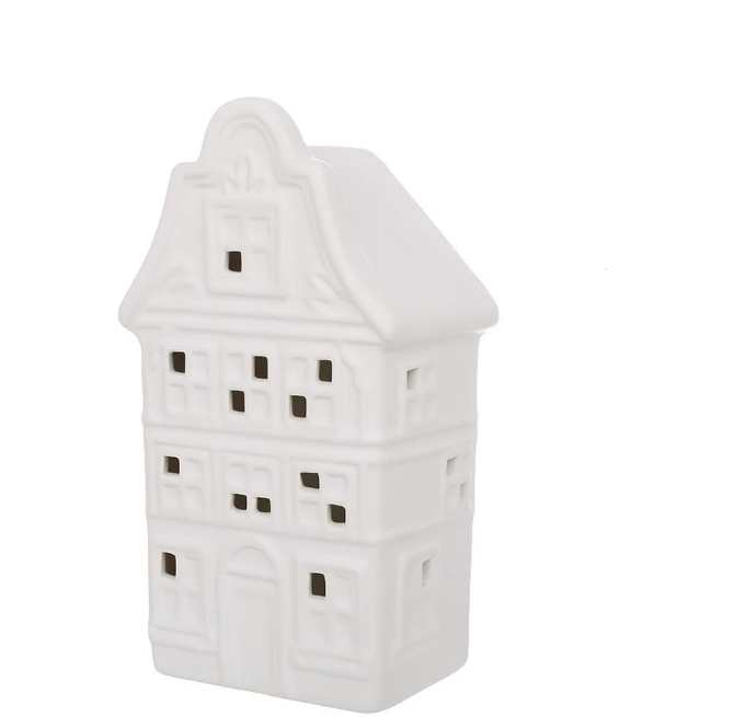 Дом керамический с LED-подсветкой Городок 19 см белый матовый