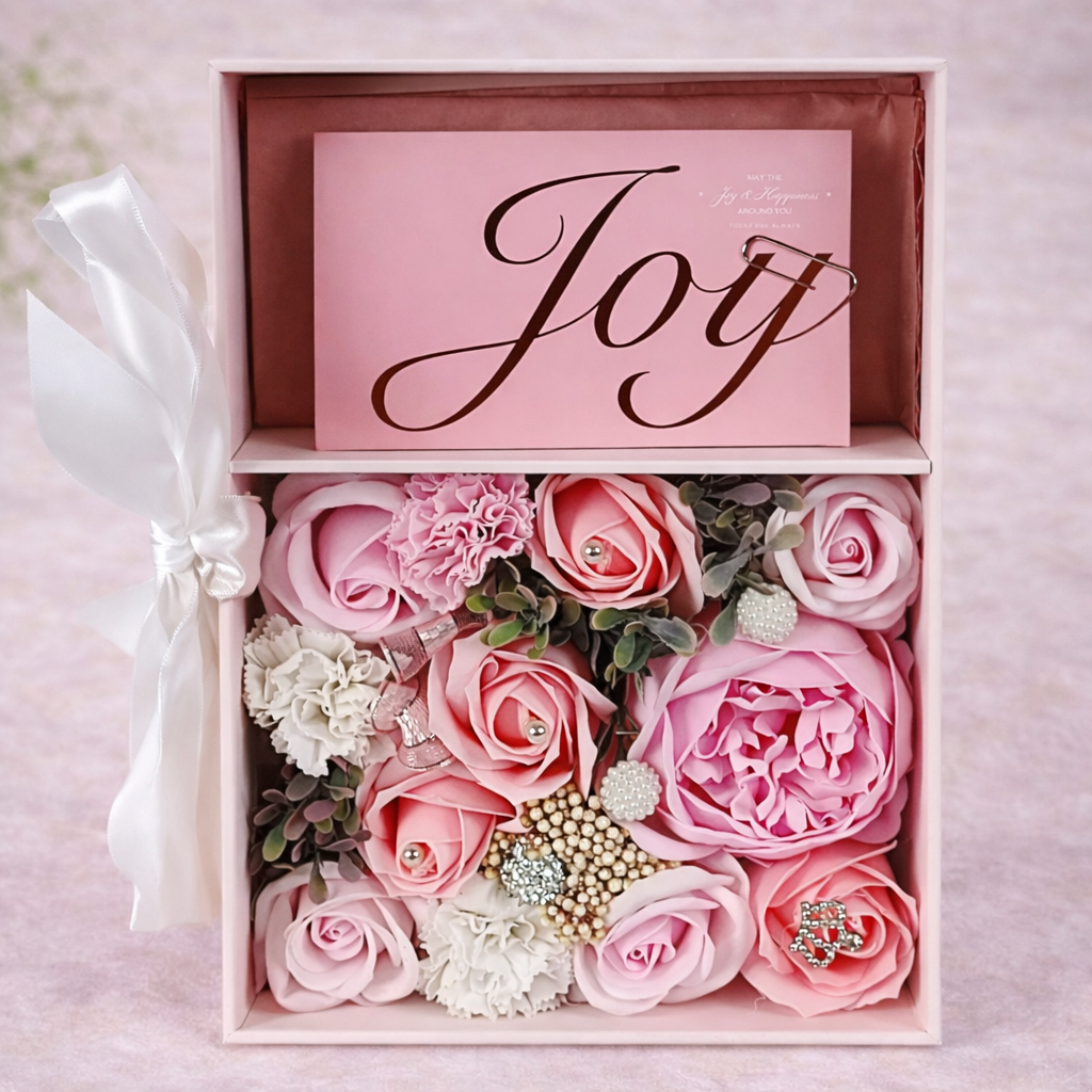 Квіти мильні в подарунковій коробці з листівкою 12 шт. Рожевий (06-F-7671P)