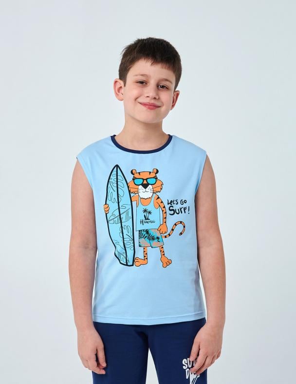 Майка детская для мальчика Smil стрейч-кулир 128 см Голубой (110754)