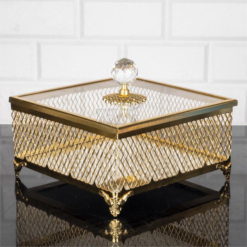 Скринька металева Zeyve зі скляною кришкою 18x18 см Золотистий (T954A)