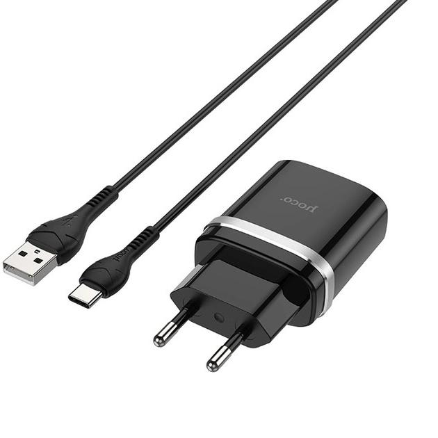 Пристрій мережевий зарядний Hoco C12Q Smart QC3.0 1 USB/3A з кабелем для заряджання USB/Type-C Чорний - фото 3