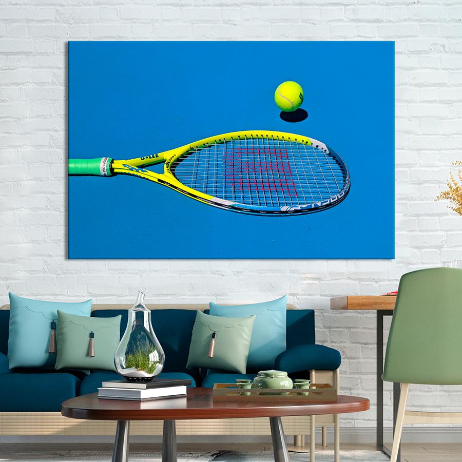 Картина спорт Жёлтая теннисная ракетка и мяч 80x54 см (A1244-1)