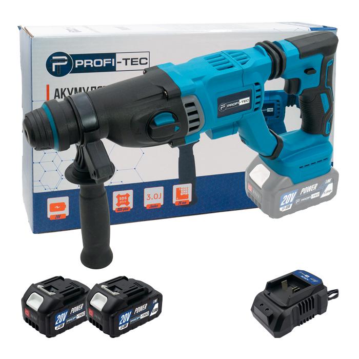 Перфоратор аккумуляторный PROFI-TEC PBH201BL 20 В бесщеточный 3.0 Дж SDS-Plus с 2 аккумуляторами 4.0 Аг и зарядным устройством (LO-06507)