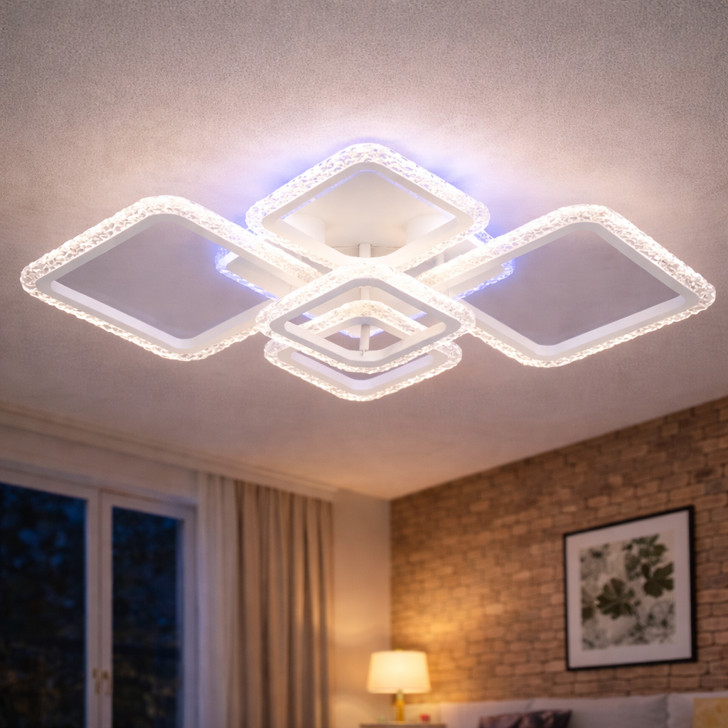 Люстра светодиодная Valeso 128W с квадратными рассеивателями 3000K-6500К с пультом Белый (2966/5 RGB WT)