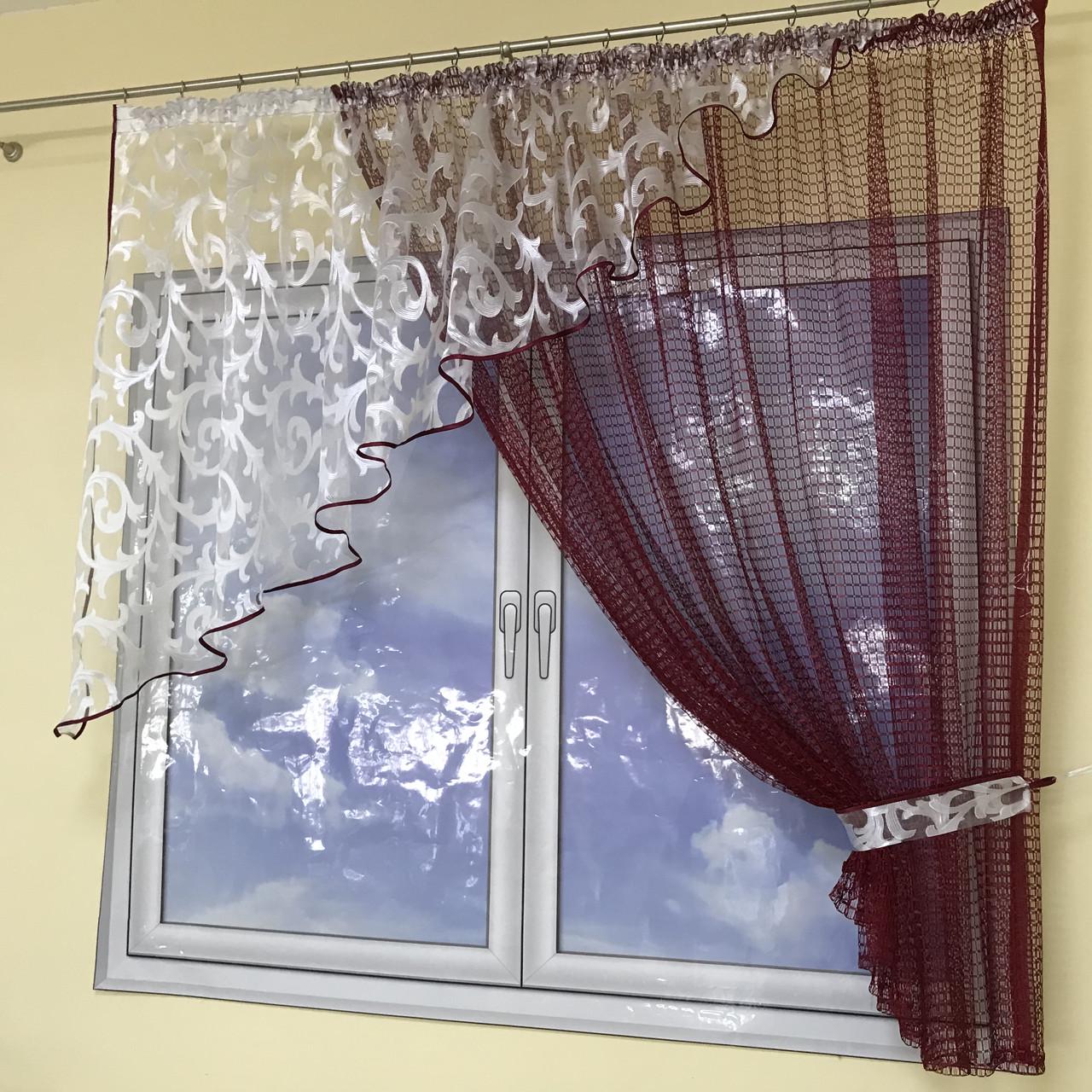 Фіранка коротка з сітки ALBO 400x180 см Бордовий - фото 6
