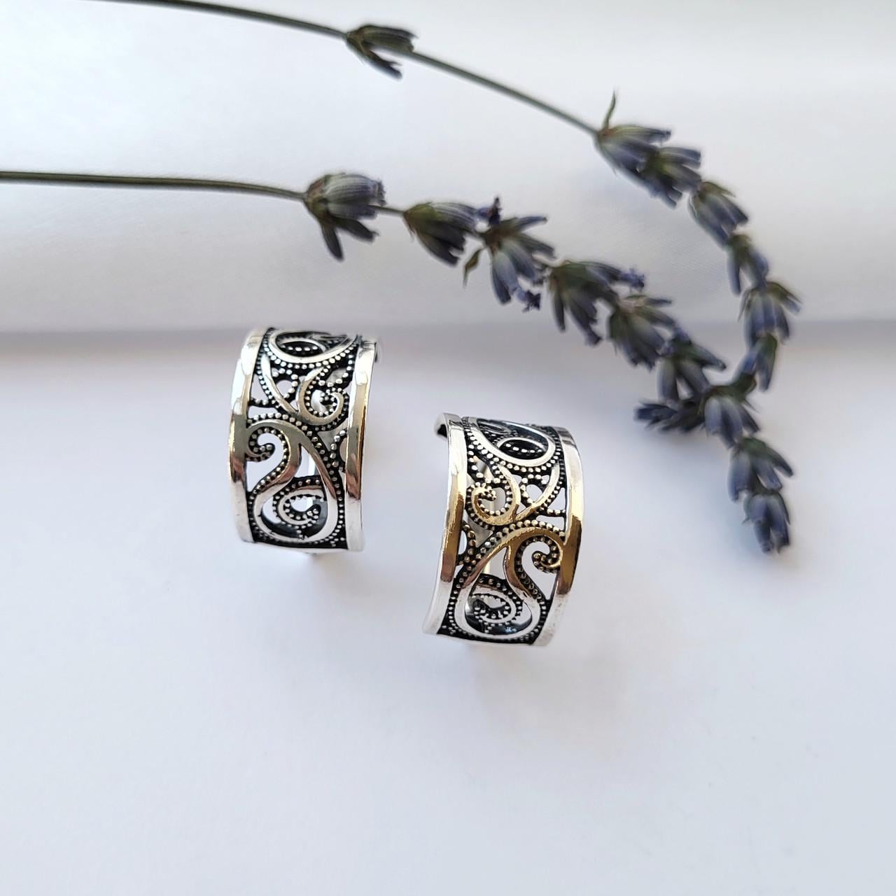 Сережки арагон без камнів срібло 925 проби чорнене 6,31 г (2778)