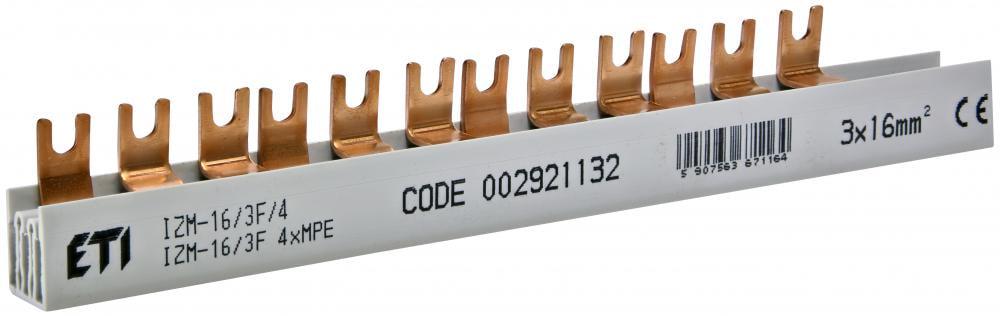 Шина соединительная ETI IZM16/3F/4хMPE 3Р 100А тип FORK вилка 12 модулей 16 мм2 21 см (2921132)