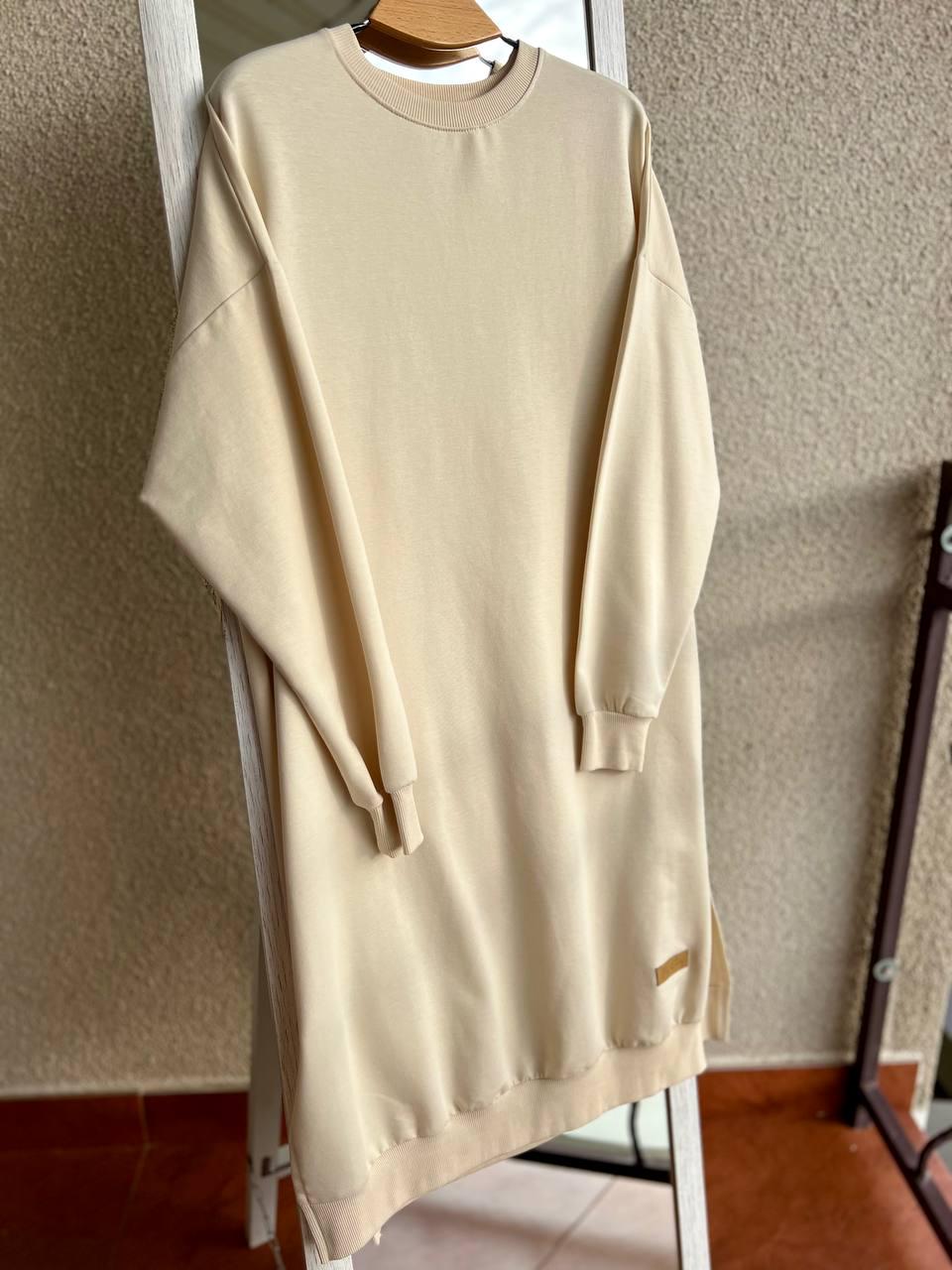 Платье женское MY CITY 8211 спортивное средняя длина разрезы снизу резинка двунитка OS Молочный (1882) - фото 6