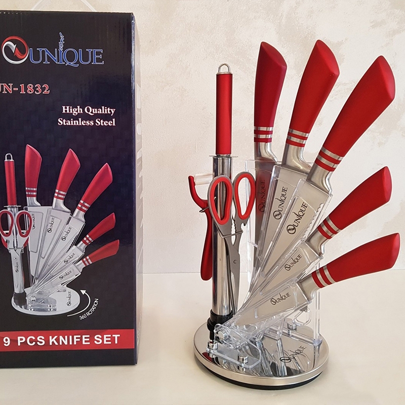 Набір ножів кухонних Unique UN-1832 нержавіюча сталь з підставкою 9 пр. Red (23793638) - фото 11 Набір ножів кухонних Unique UN-1832 нержавіюча сталь з підставкою 9 пр. Red (23793638) - фото 11