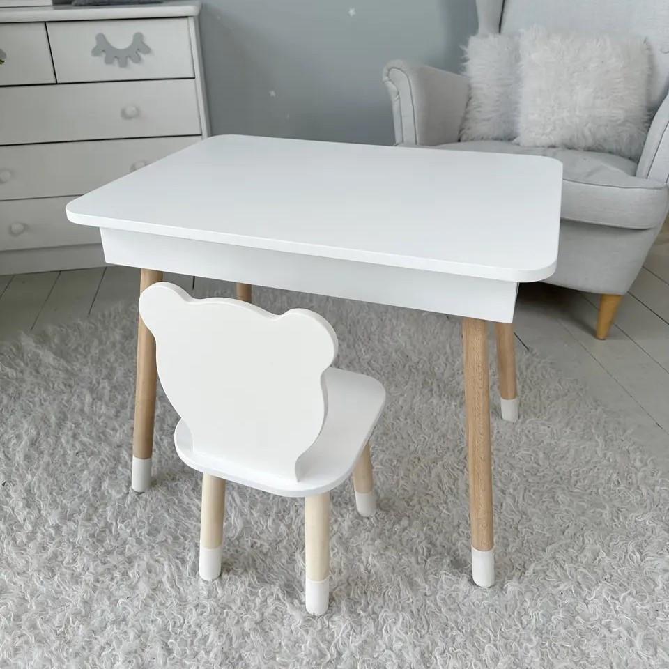 Детский столик и стульчик мишка с нишей для карандашей и раскрасок Белый Детский столик и стульчик мишка с нишей для карандашей и раскрасок Белый