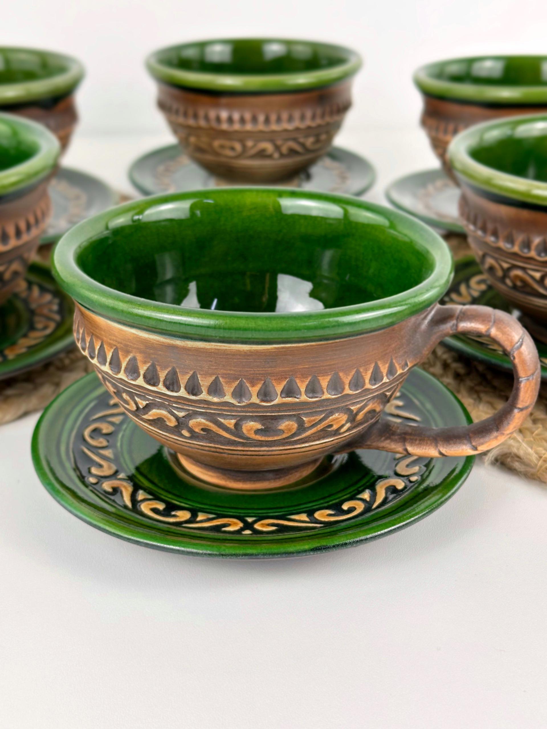 Набір глиняних чашок та блюдець Гражда 6 шт. Коричневий (17019-25) - фото 3