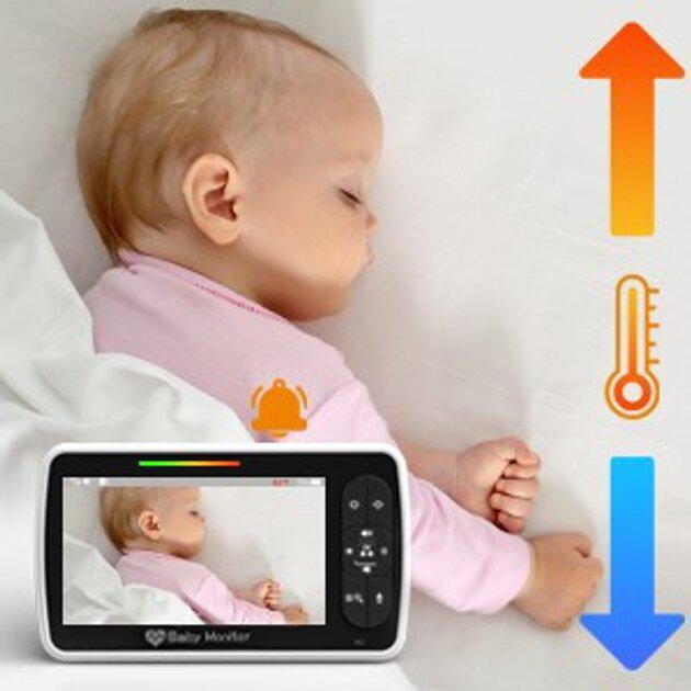 Відеоняня Baby Monitor SM-650 з 5-дюймовим ЖК-монітором датчиком звуку/нічне бачення/ бездротова/ поворотна радіоняня з портативним дисплеєм та вимірюванням температури - фото 6