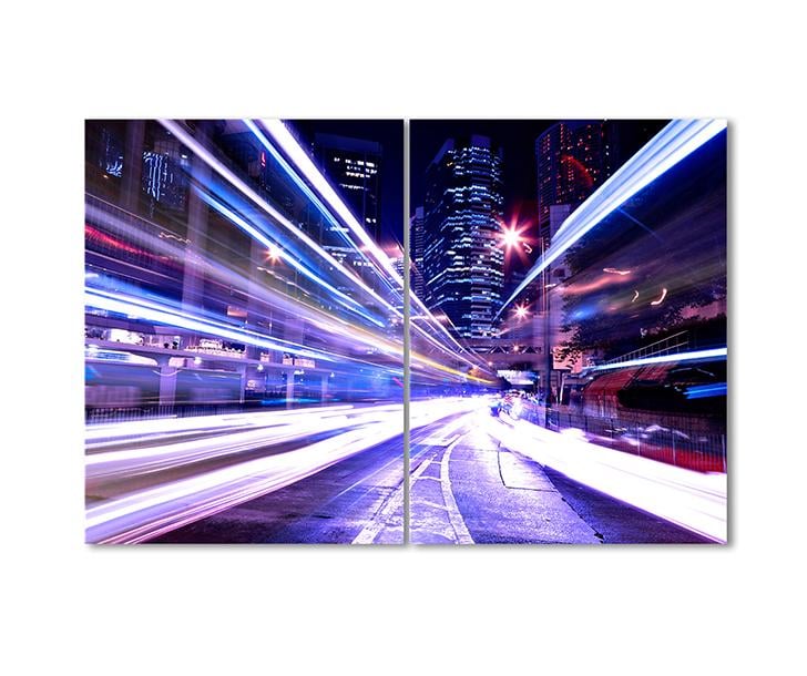 Картина модульная Вечерний город улица в движении 2 модуля 50x75 см