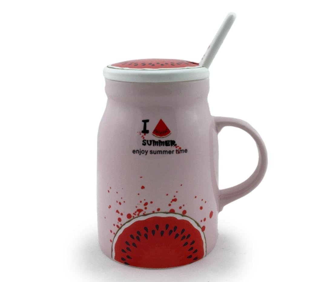 Чашка з кришкою та ложкою 400 мл Рожевий (120227-1)