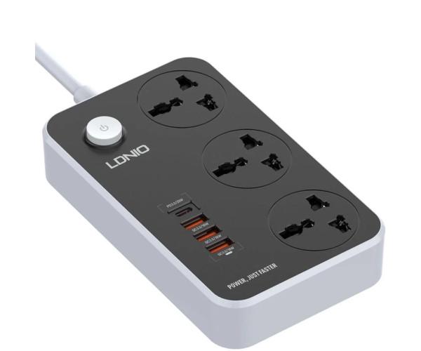 Подовжувач мережевий LDNIO SC3412 3 USB 1 Type-C 3 розетки 2 м Black/Grey - фото 2