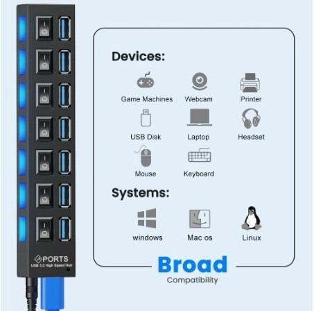 Кабель-переходник USB-хаб на 7 портов с выключателями (AND 5-11 9-11) - фото 2