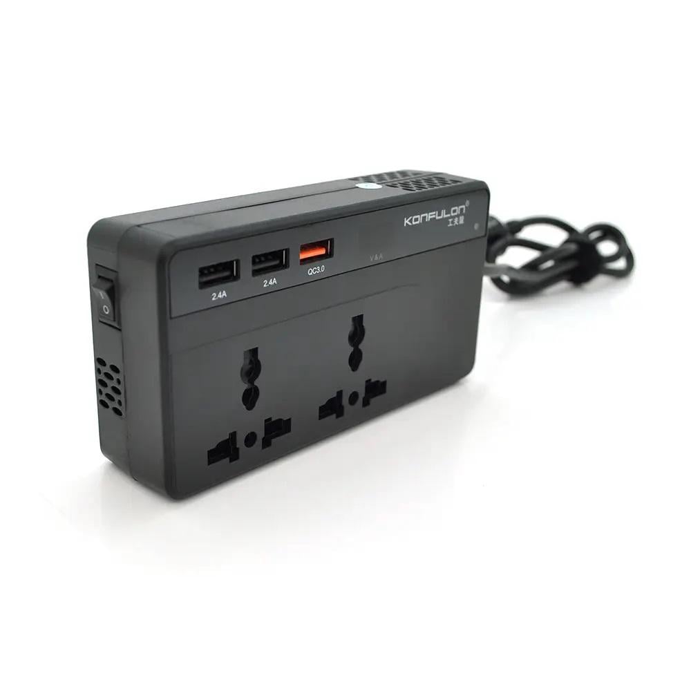Інвертор напруги Konfulon CZ-01 200W(24В) 100W12В) 12/220V approximated 2 універсальні розетки 3USB Box (DR010660) Інвертор напруги Konfulon CZ-01 200W(24В) 100W12В) 12/220V approximated 2 універсальні розетки 3USB Box (DR010660)