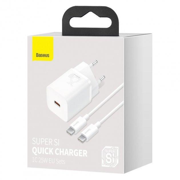 Устройство cетевое зарядное Baseus Super Si 1Type-C/Cable Type-C to Type-C TZCCSUP-L02 1 м 25 W White - фото 5