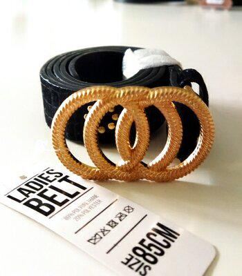 Ремешок женский Ladies Belt бархат с декором 85 см Черный