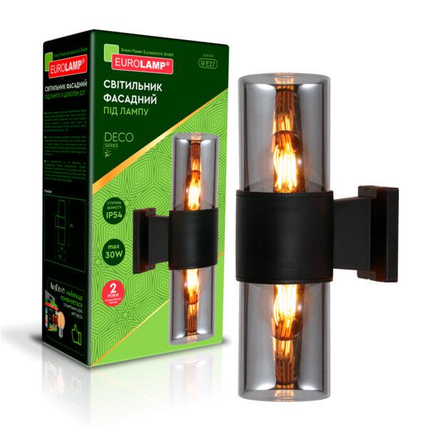 Светильник фасадный Eurolamp DECO R под лампу 2хЕ27 IP54 Черный (36563892)