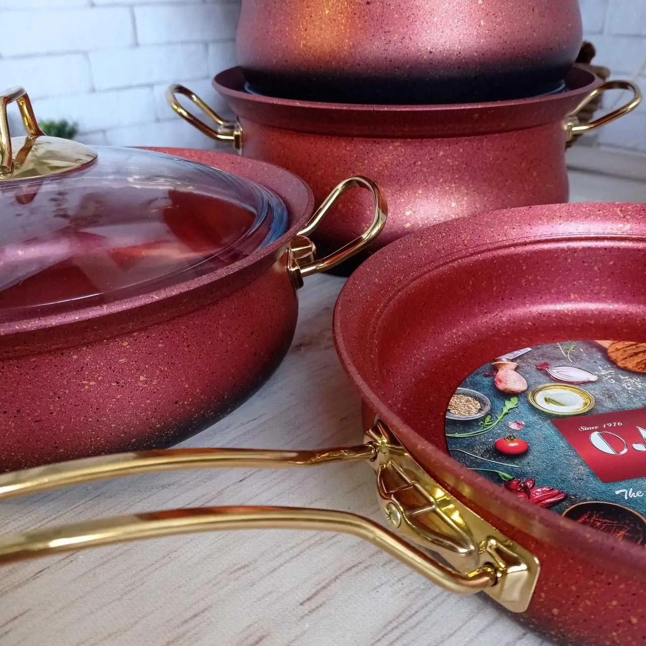 Набір каструль з кришками O.M.S. Collection 3045 з гранітним покриттям Червоний (1936498184) - фото 6 Набір каструль з кришками O.M.S. Collection 3045 з гранітним покриттям Червоний (1936498184) - фото 6